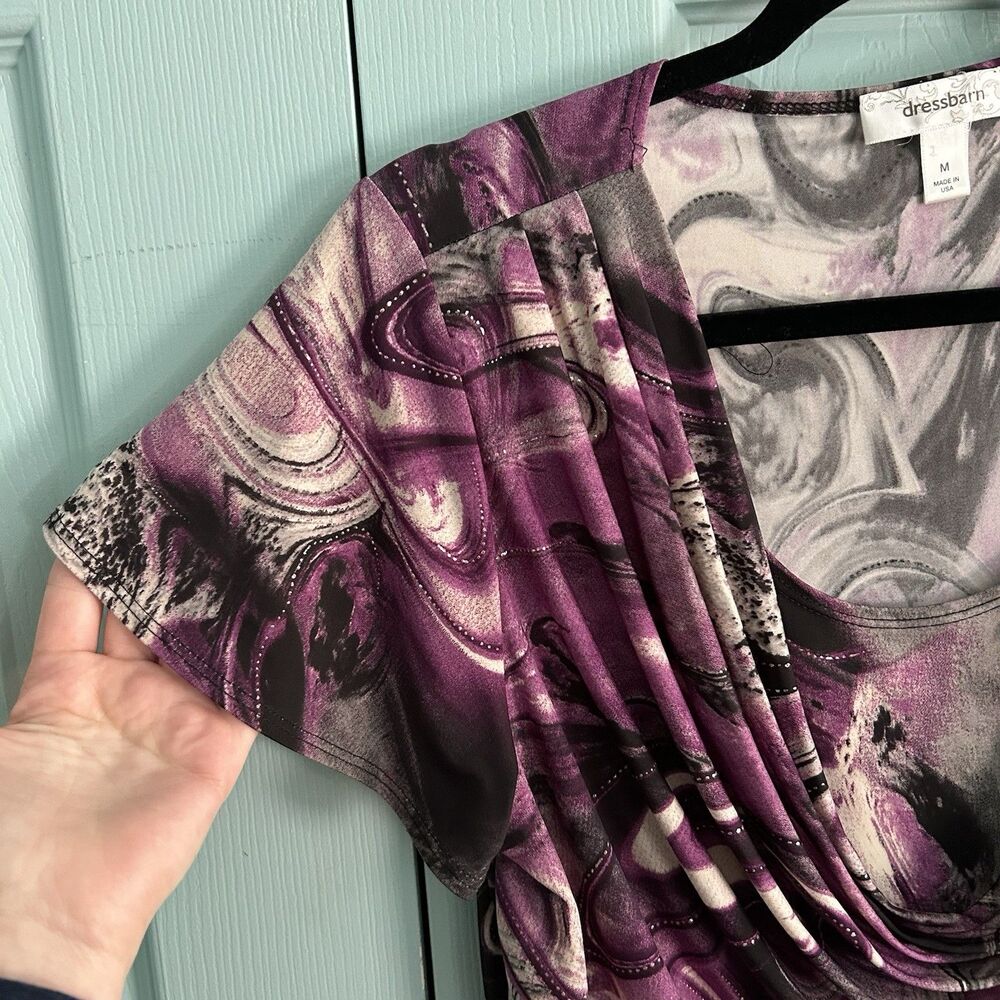 Y2K Dressbarn Womens Purple‎ Black Draped Blouse Top Med Fairygrunge Whimsigoth - Picture 3 of 10